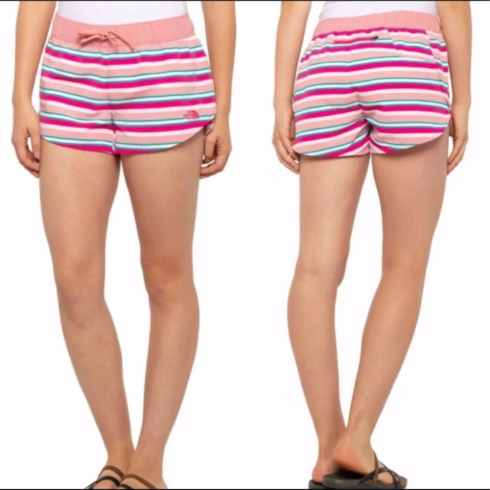 THE NORTH FACE Pink and Green Striped Shorts